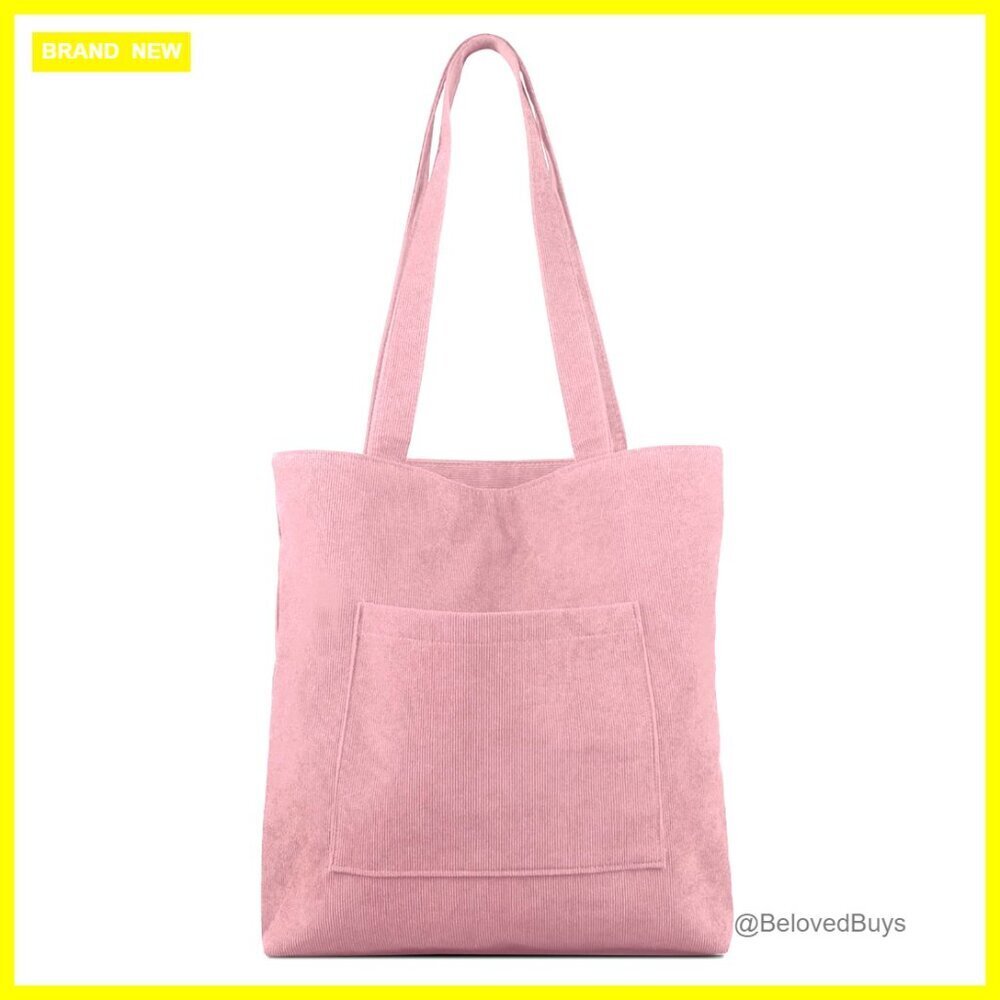 Large Corduroy Tote Bag with Zipper, Shoulder Hobo Handbag with Pockets